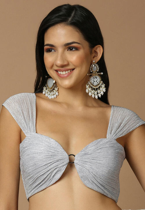 Solid Color Art Silk Blouse in Silver
