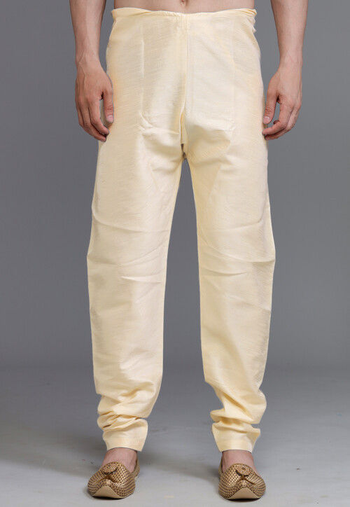 Solid Color Art Silk Churidar in Light Beige