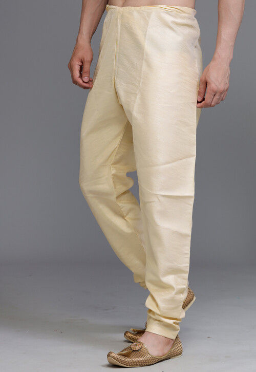 Solid Color Art Silk Churidar in Light Beige