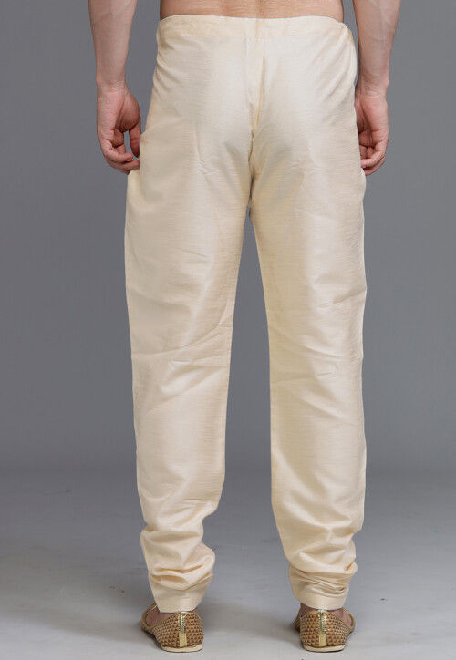 Solid Color Art Silk Churidar in Light Beige