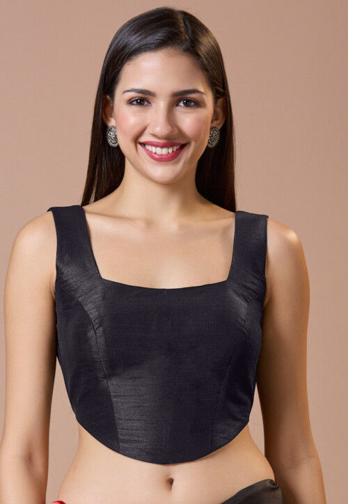 Solid Color Art Silk Corset Blouse in Black