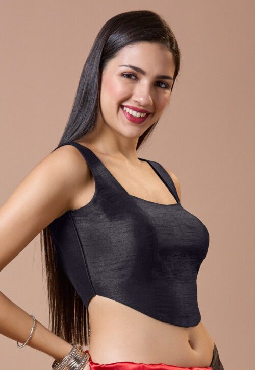 Solid Color Art Silk Corset Blouse in Black