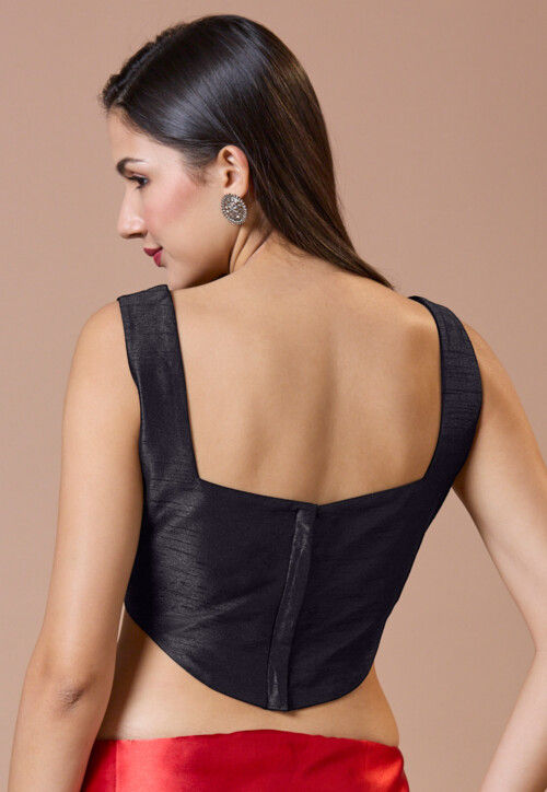 Solid Color Art Silk Corset Blouse in Black