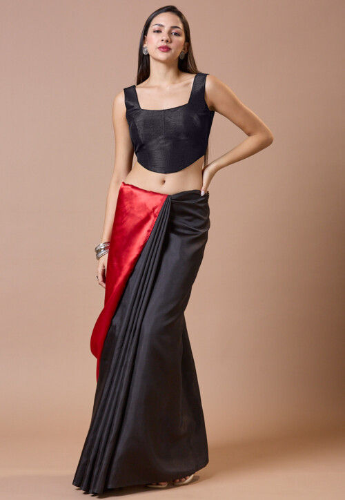 Solid Color Art Silk Corset Blouse in Black