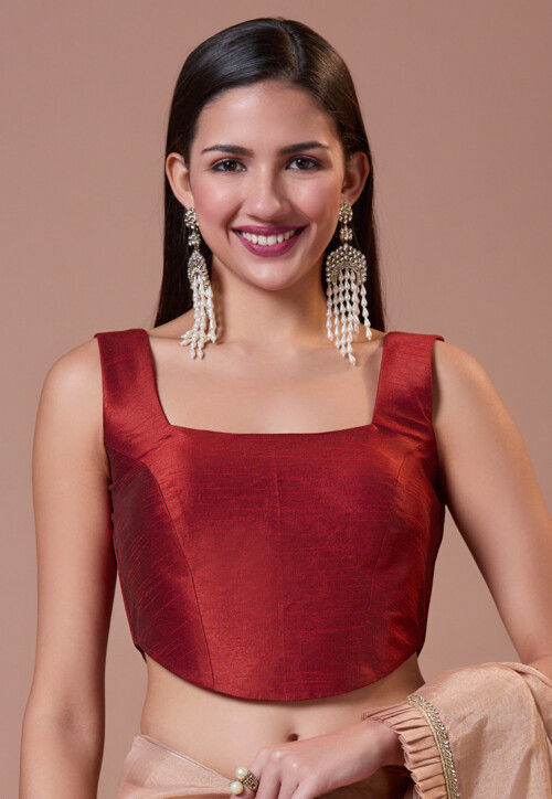 Buy Solid Color Art Silk Corset Blouse in Red Online : UVC2229