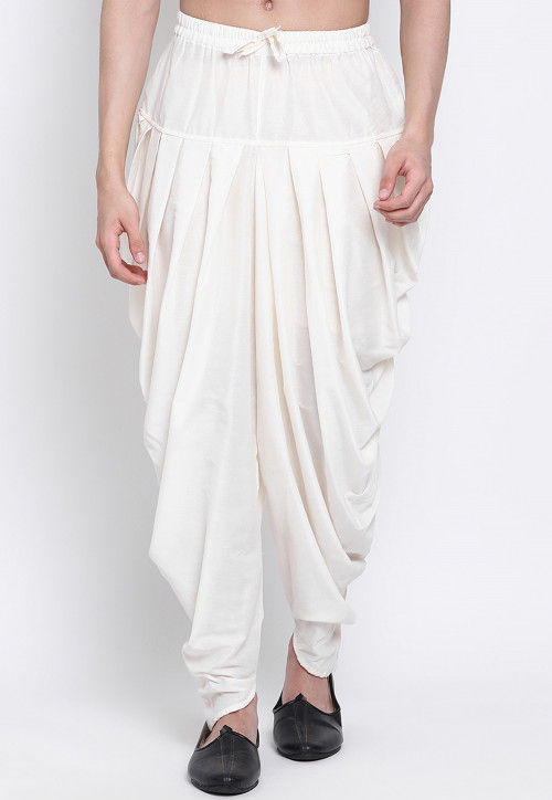 Solid Color Art Silk Dhoti Pant in Off White
