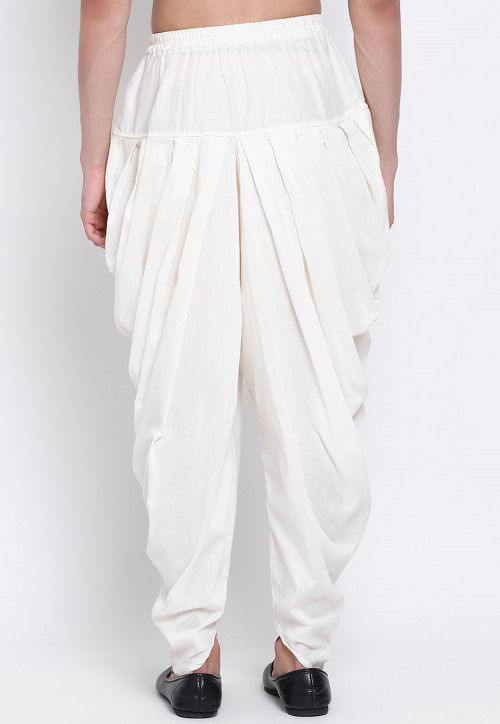 Solid Color Art Silk Dhoti Pant in Off White : MSF752