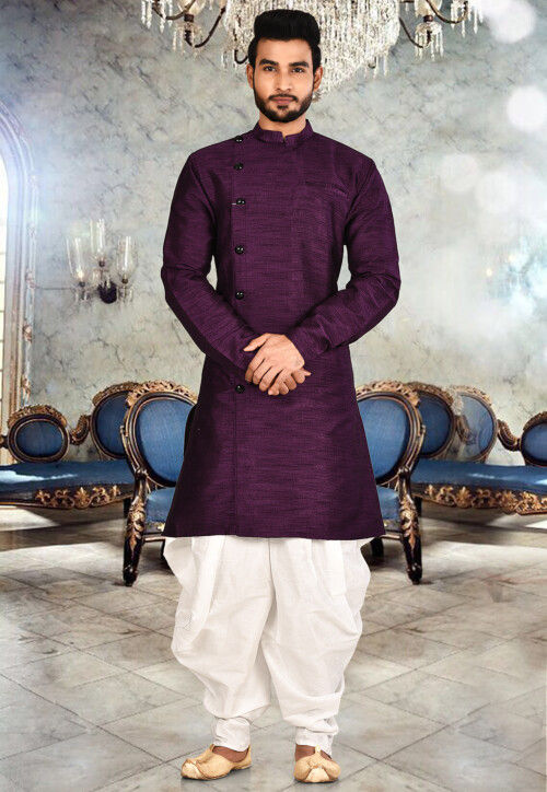 Buy Solid Color Art Silk Dhoti Kurta in Violet Online MTE769