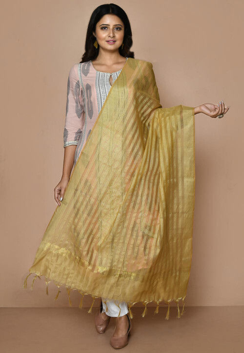 Solid Color Art Silk Dupatta From Banaras in Beige