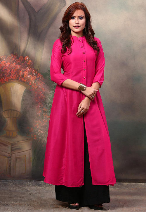 Pure Rayon Long Casual Wear Kurti with Ruby Silk Shrug In Rama  Blue  Gown