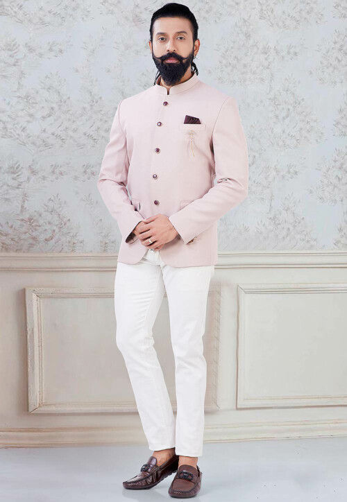 Solid Color Art Silk Jodhpuri Suit in Baby pink