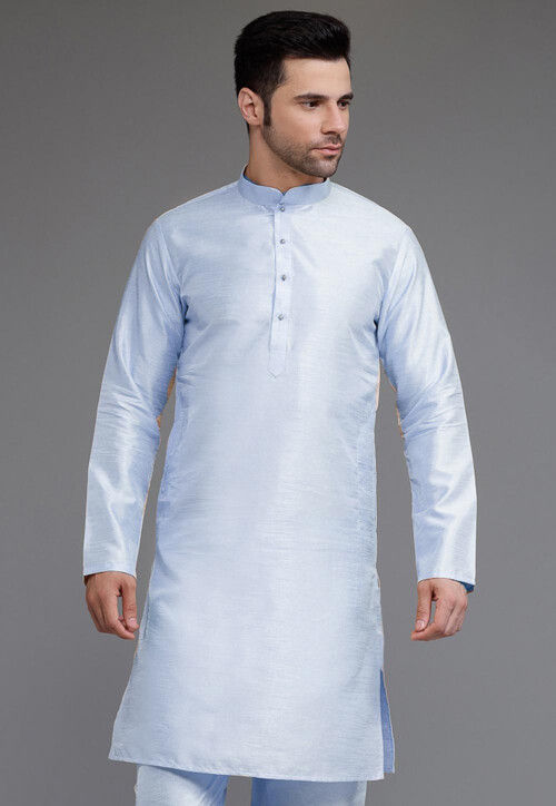 Solid Color Art Silk Kurta in Sky Blue