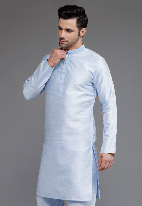 Solid Color Art Silk Kurta in Sky Blue