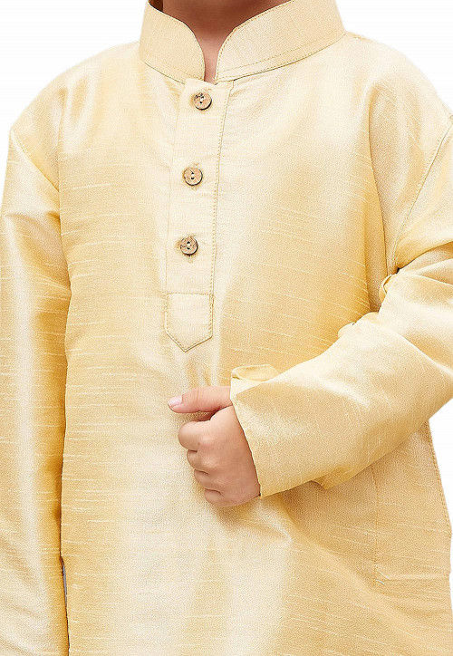 Solid Color Art Silk Kurta Set in Beige