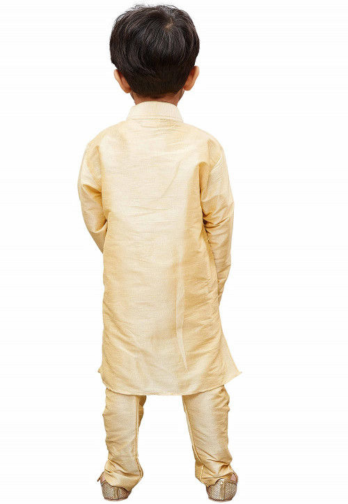 Solid Color Art Silk Kurta Set in Beige