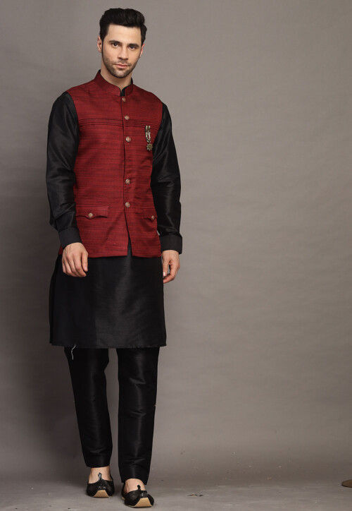 Readymade Black Kurta Pajama & Nehru Jacket 920MW08