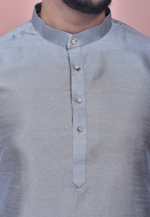 Solid Color Art Silk Kurta Set in Light Blue