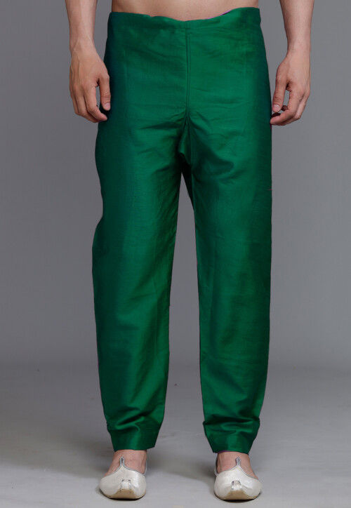 Solid Color Art Silk Pajama in Dark Green