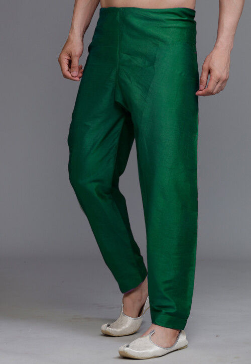 Solid Color Art Silk Pajama in Dark Green