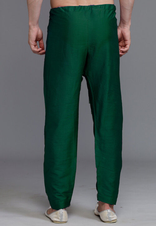 Solid Color Art Silk Pajama in Dark Green