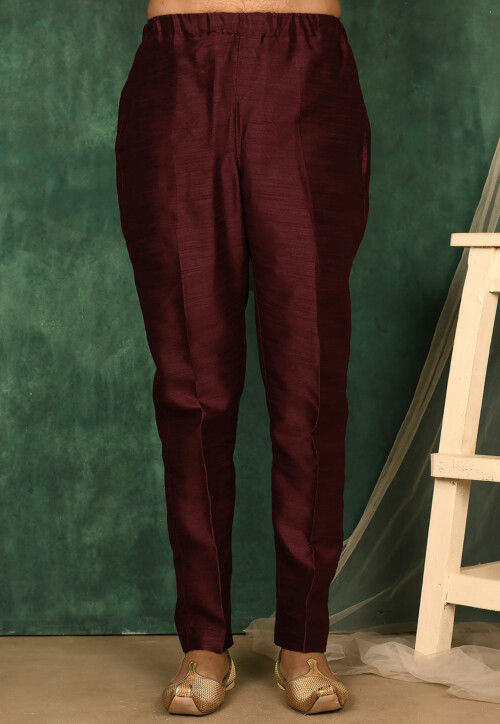 Solid Color Art Silk Pajama in Maroon