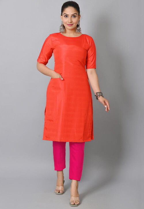 Solid Color Art Silk Pakistani Suit in Red