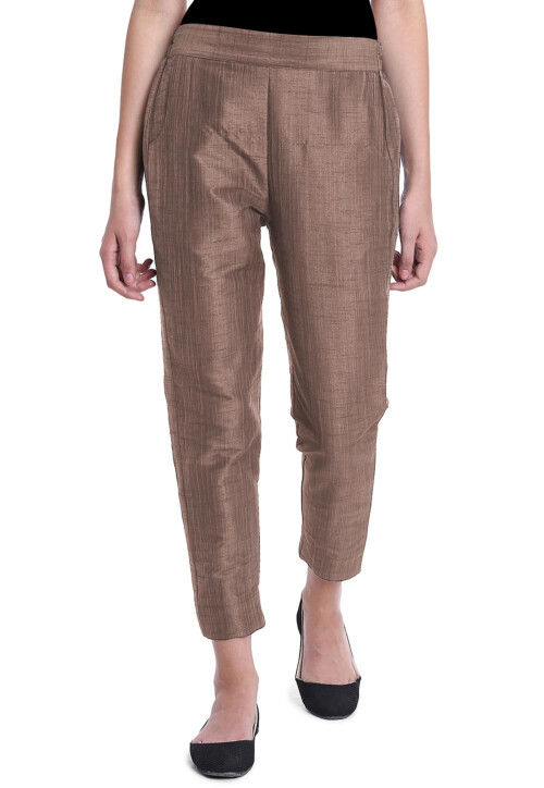 Solid Color Art Silk Pant in Brown
