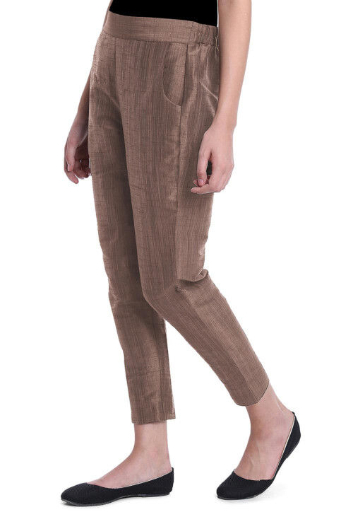 Solid Color Art Silk Pant in Brown