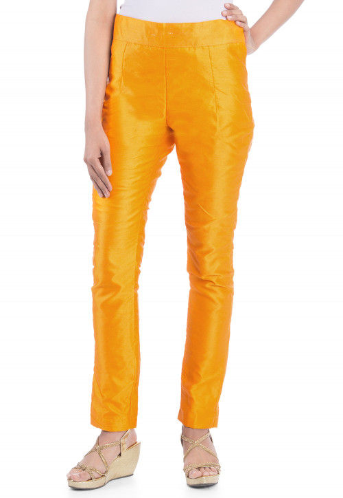 Solid Color Art Silk Pant in Mustard