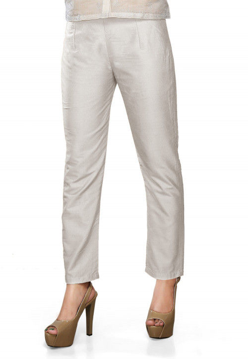 Solid Color Art Silk Pant in White