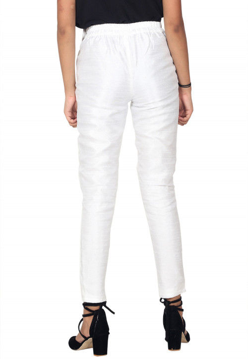 Solid Color Art Silk Pant in White