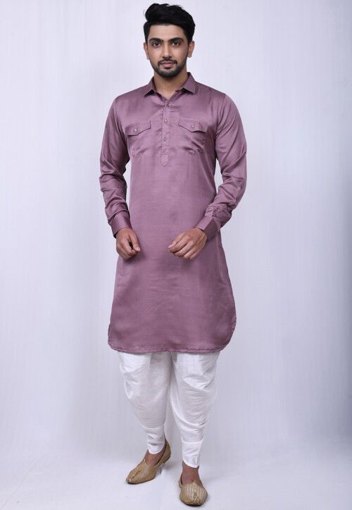Solid Color Art Silk Pathani Suit in Dusty Purple MTX1747