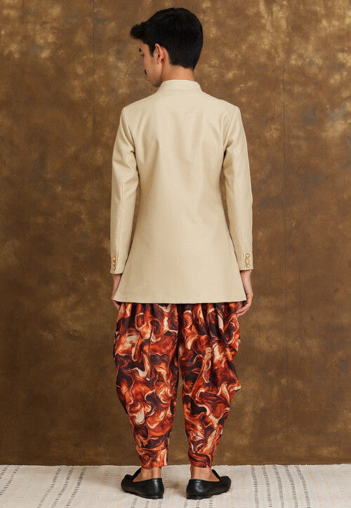 Solid Color Art Silk Sherwani in Off White