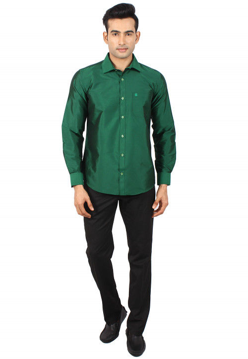 Buy Solid Color Art Silk Shirt in Dark Green Online : MXT114 - Utsav ...