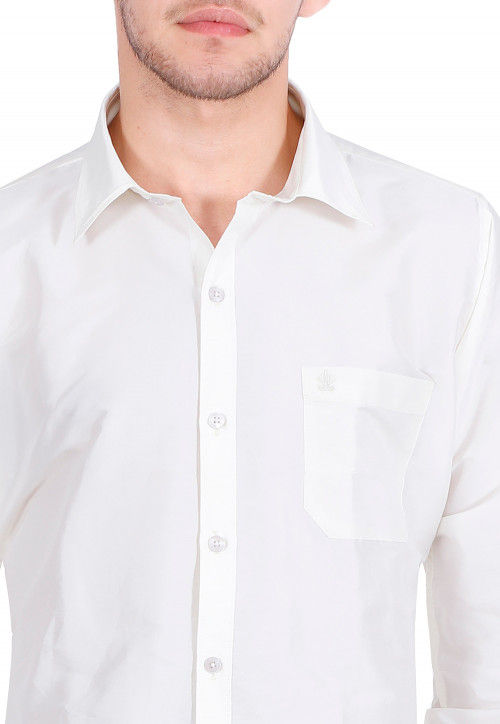 Solid Color Art Silk Shirt in Off White