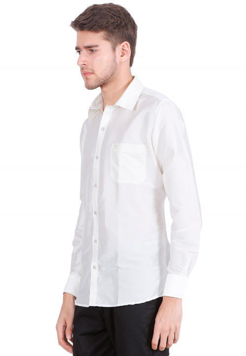 Solid Color Art Silk Shirt in Off White
