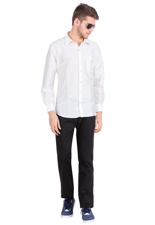 Solid Color Art Silk Shirt in Off White