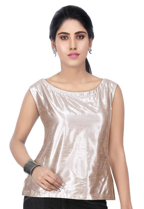 Solid Color Art Silk Shimmer Top in Off White