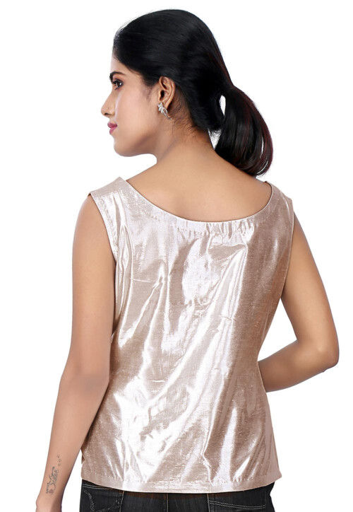 Solid Color Art Silk Shimmer Top in Off White