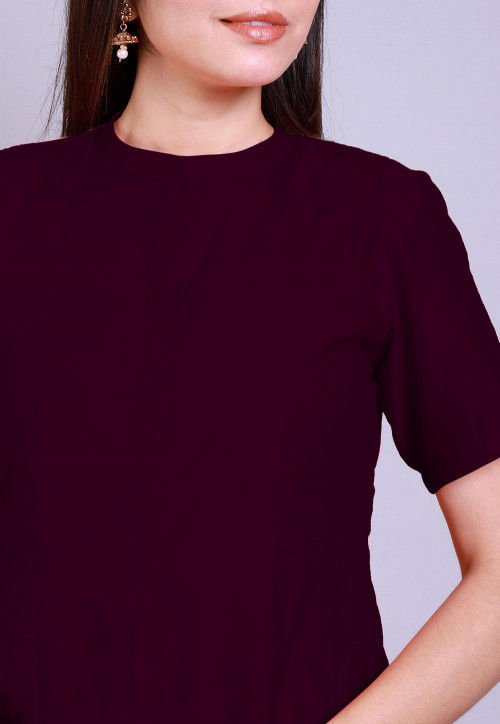 Solid Color Chanderi Cotton Anarkali Kurta Set in Wine