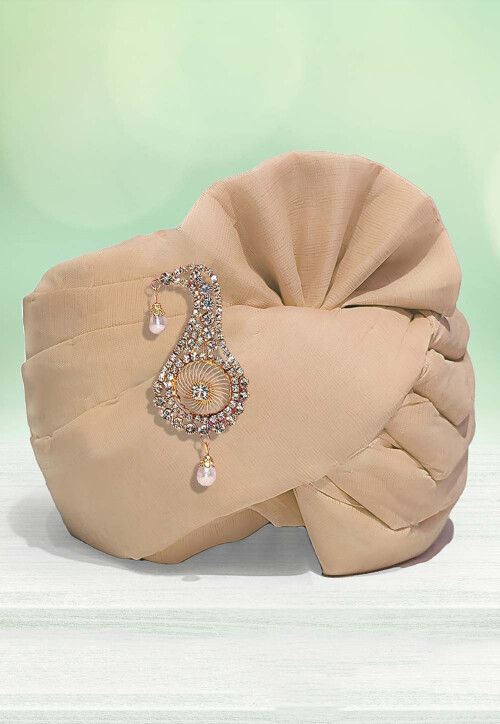 Solid Color Chanderi Cotton Kids Turban in Beige