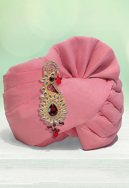 Solid Color Chanderi Cotton Kids Turban in Light Peach