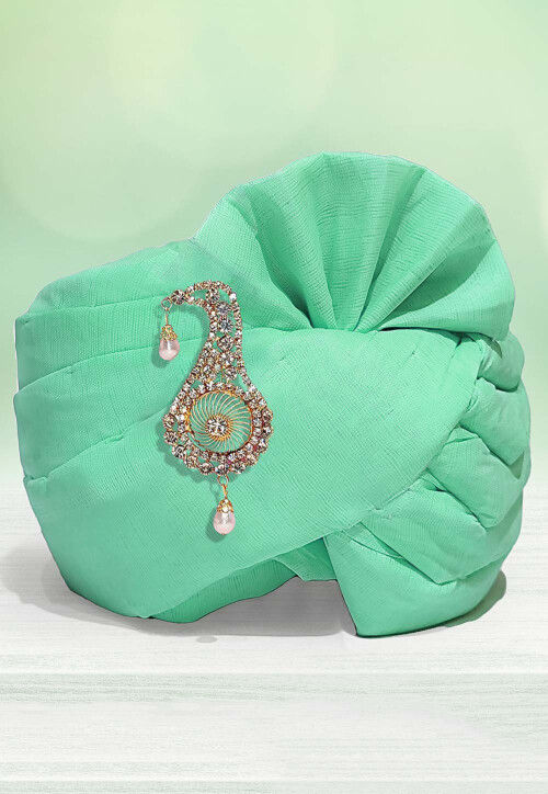 Solid Color Chanderi Cotton Kids Turban in Sea Green