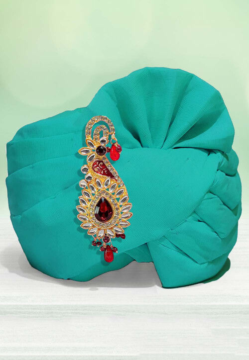 Solid Color Chanderi Cotton Kids Turban in Teal Green