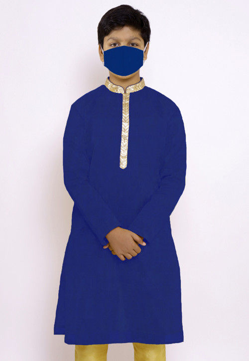 Solid Color Chanderi Cotton Kurta in Royal Blue