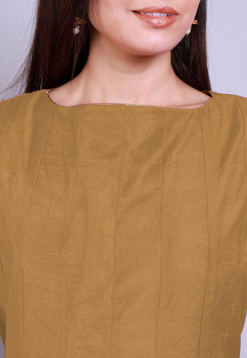 Solid Color Chanderi Silk Anarkali Kurta Set in Beige