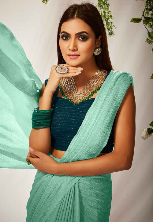 Solid Color Saree Buy Solid Color Chiffon Saree in Light Blue Online : SPF9505 - Utsav ...