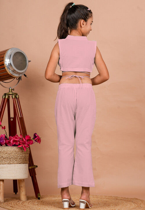 Solid Color Cotton Adjustable Dori Crop Top Set in Baby Pink