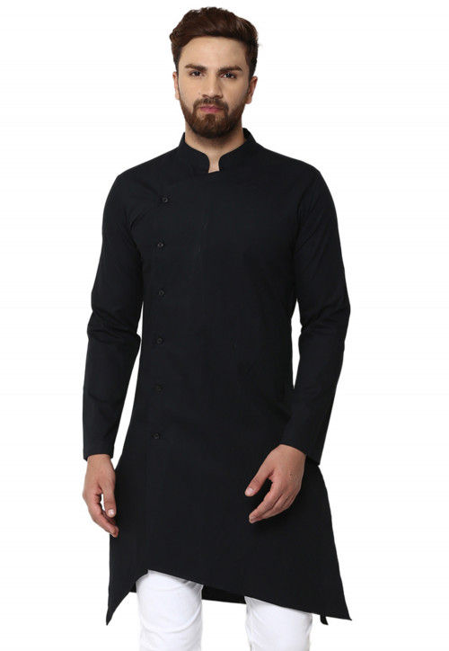 Buy Solid Color Cotton Asymmetric Kurta in Black Online : MEE693 ...