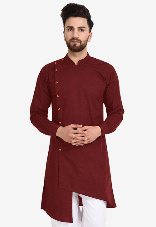 Buy Solid Color Cotton Asymmetric Kurta in Maroon Online MVE2890 Utsav Fashion